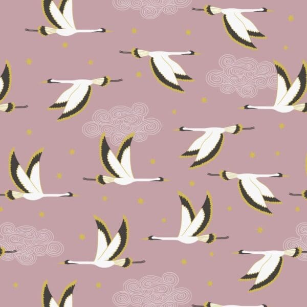 Jardin de Lis A4882 Flying heron pink with gold by Lewis and Irene fabric