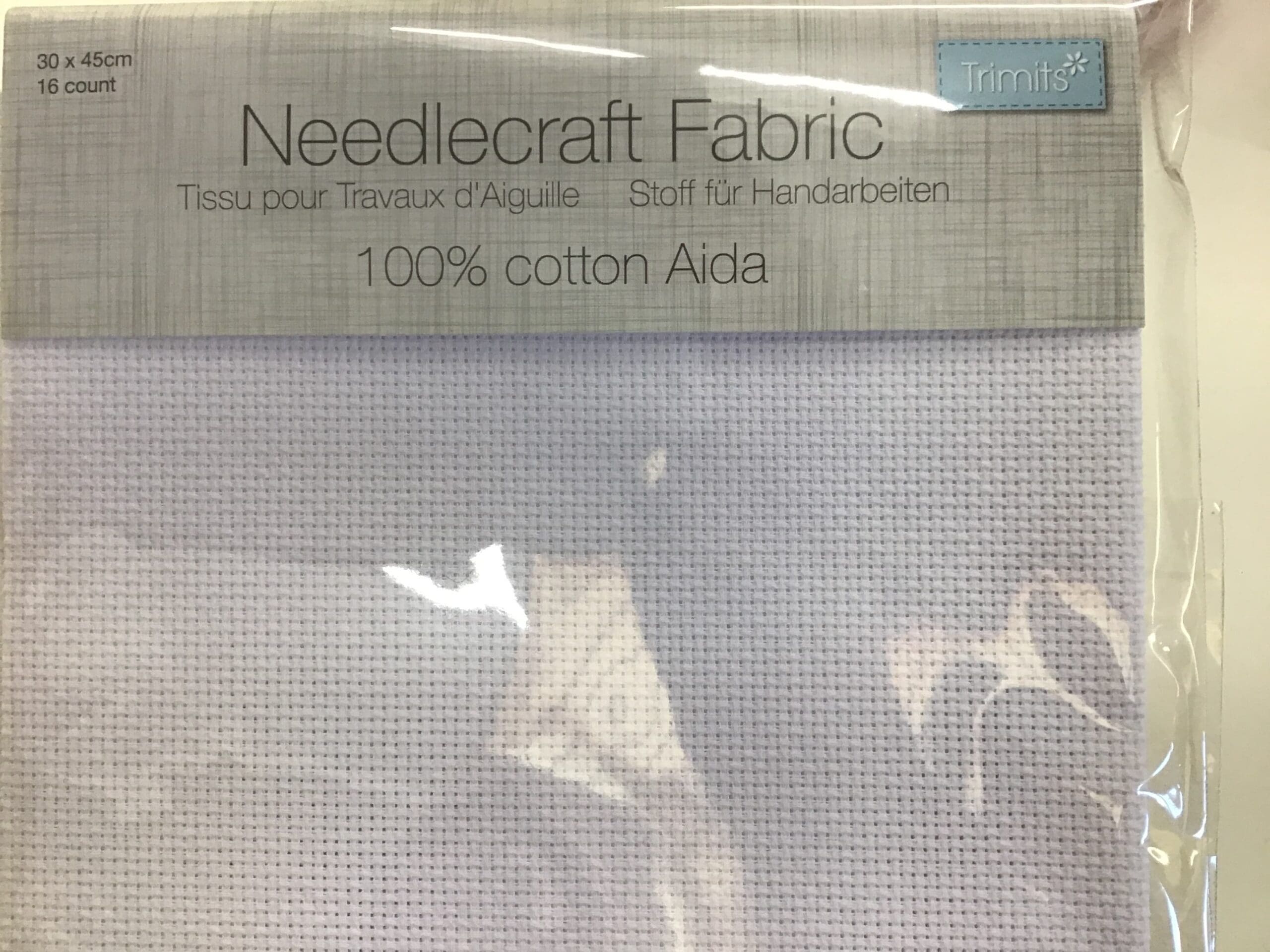 Aida 16 Count Cross Stitch fabric 30x45cm White Cotton Quilters Den