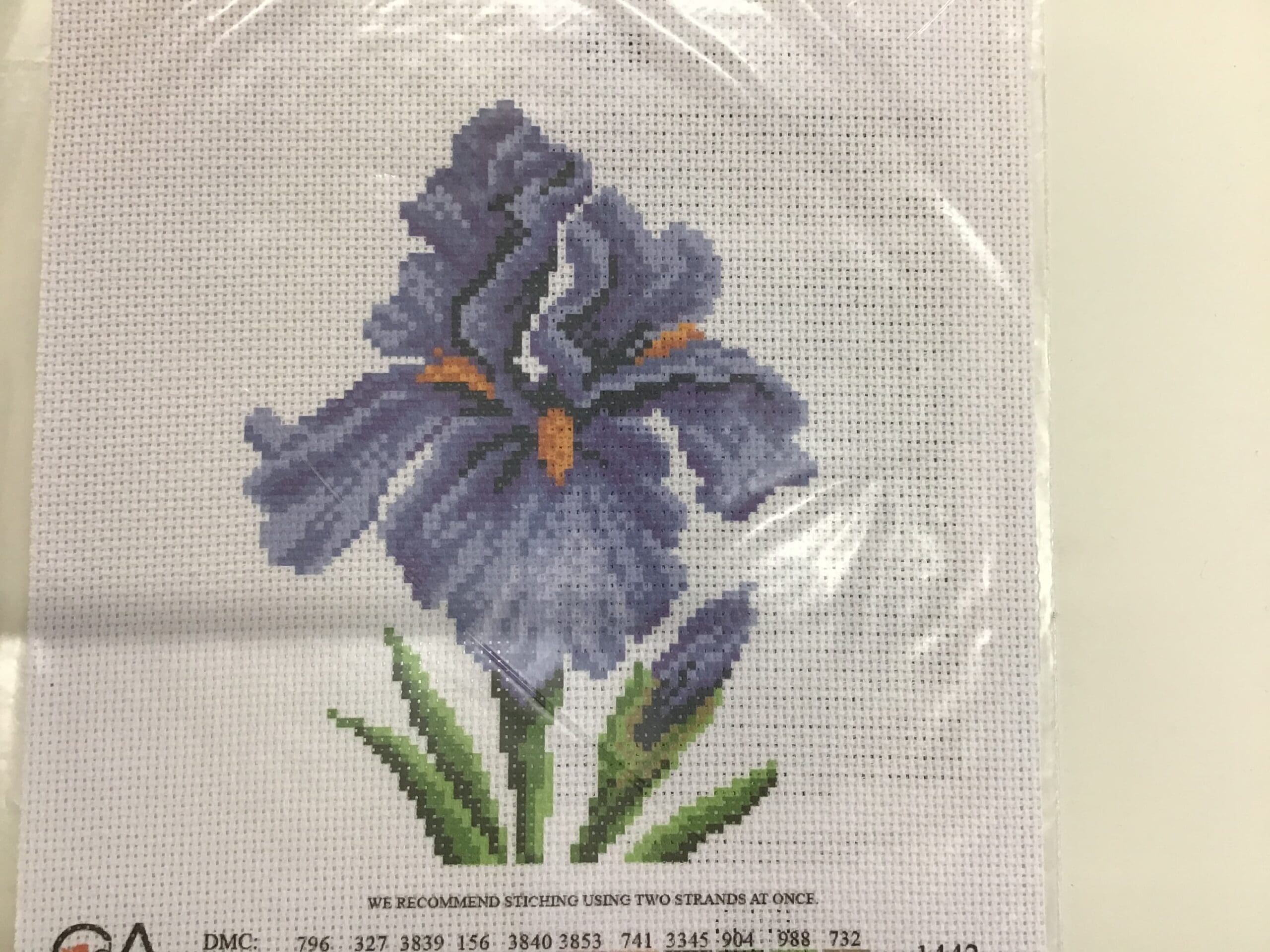 Iris Printed Cross stitch canvas 20x22cm by Collection D’art Quilters Den