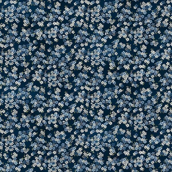 Tranquility 2410B9 Cherry Branch Navy Blue floral fabric by Makower