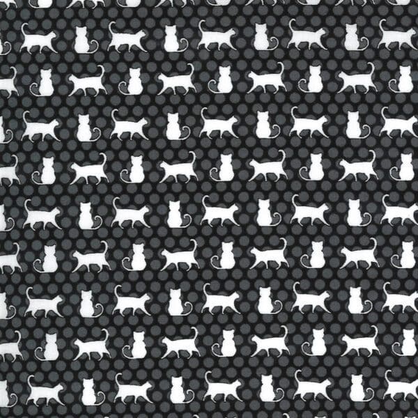 Midnight Magic II 2410217 White Cats on Black by April Rosenthal for Moda Fabric