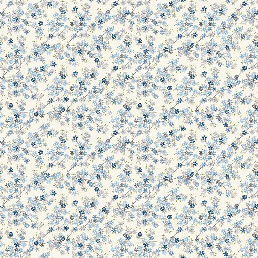 Tranquility 2410B3 Cherry Branch Blue floral fabric by Makower Tranquility 2410B3 Cherry Branch Blue floral fabric by Makower