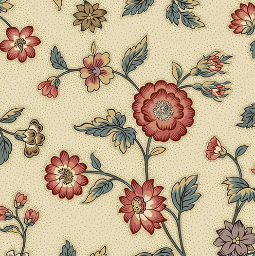 Windermere 8917L Red Blue floral on cream fabric by Di Ford Hall