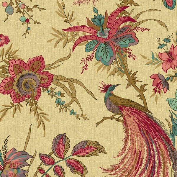 Windermere Rochester 9124R Pink Peacock on Tan fabric by Di Ford Hall