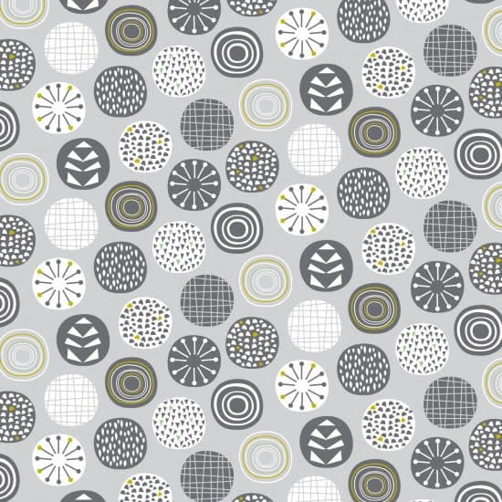 80750 Leafy Meadow Circles Grey, Black, Gold, Mustard, White fabric