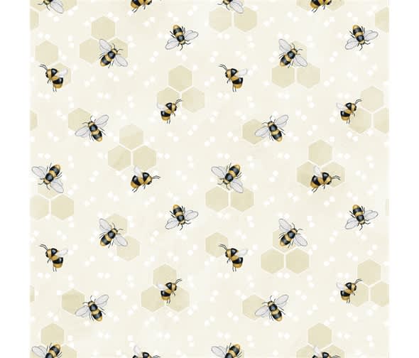 Bee You! 10340 Bumblebee on cream hexagons by Henry Glass fabrics