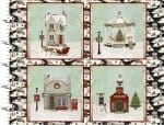 Holidays 18104 Houses Panel Red Green on Cream Fabric by 3Wishes. Sold by the 36″ Panel