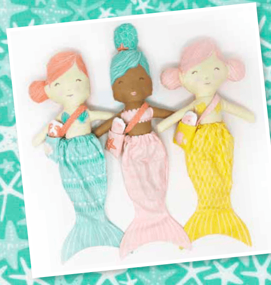 Sea & Me 2079111 Mermaid Doll 36″x60″ panel makes 3 dolls by Stacey Iest Hsu for Moda fabrics