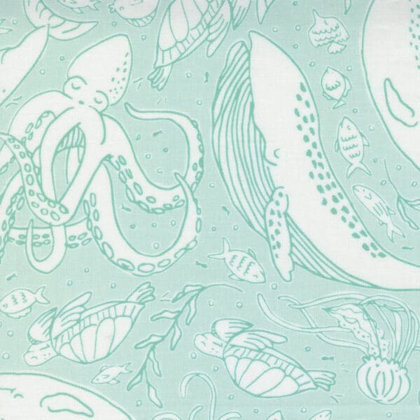 Sea & Me 2079413 Whales on Aqua by Stacey Iest Hsu for Moda fabrics