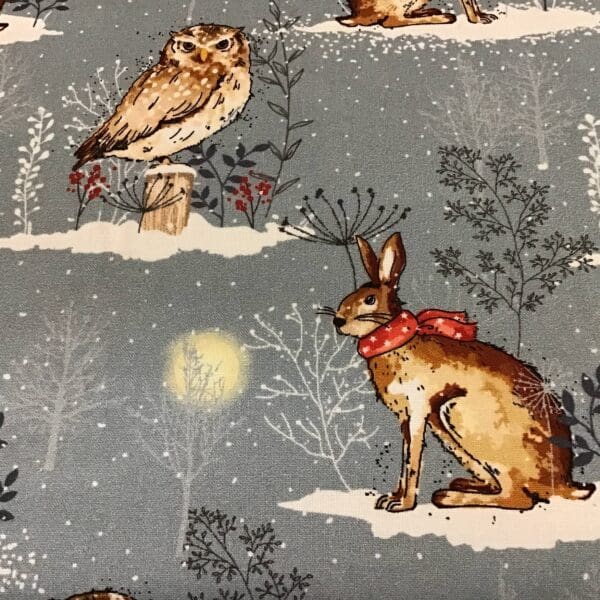 Winter Moon 80970101 Rabbits & Owls on blue by Nutex fabrics Winter Moon 80970101 Rabbits & Owls on blue by Nutex fabrics