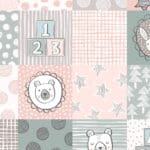Bella Bunny & Bear A647.1 Nursery Squares Pink  by Lewis & Irene fabrics