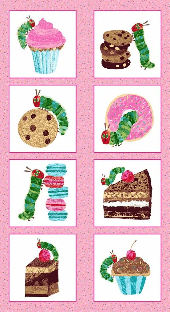 757E VHC Bake Shop Panel, Hungry Caterpillar Pink by Makower 757E VHC Bake Shop Panel, Hungry Caterpillar Pink by Makower