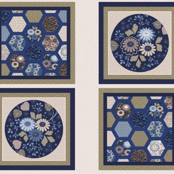 Shinrin Yoku A644  cushion panel by Lewis & Irene blue and beige flowers