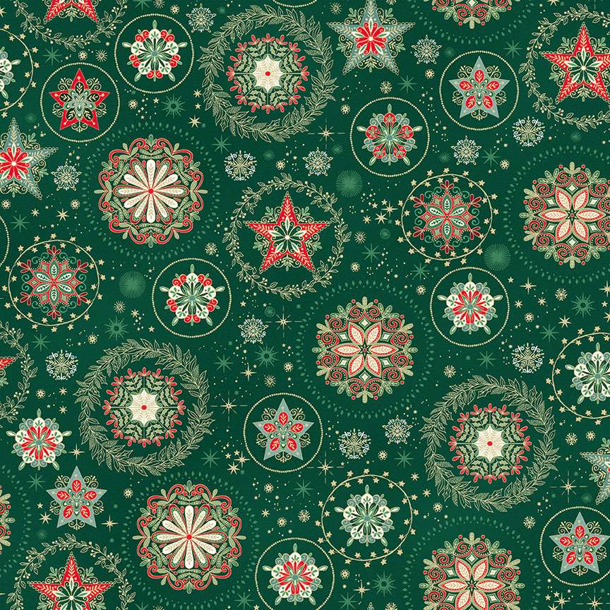 Good Tidings – 103G Snow Crystal green – Andover/Makower Good Tidings - 103G Snow Crystal green - Andover/Makower
