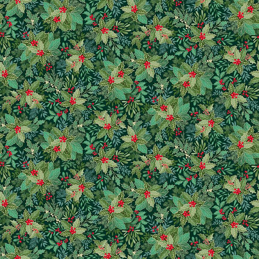 Good Tidings – 107G9 Holly Bush green – Andover/Makower Good Tidings - 107G9 Holly Bush green - Andover/Makower