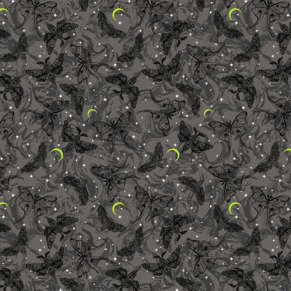 Phantasm 1516C Mystic Moths - Raven dark grey and black - Andover/Makower
