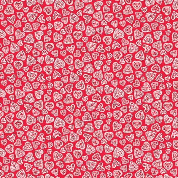 Scandi Hearts - 116R white hearts on red background - Andover/Makower