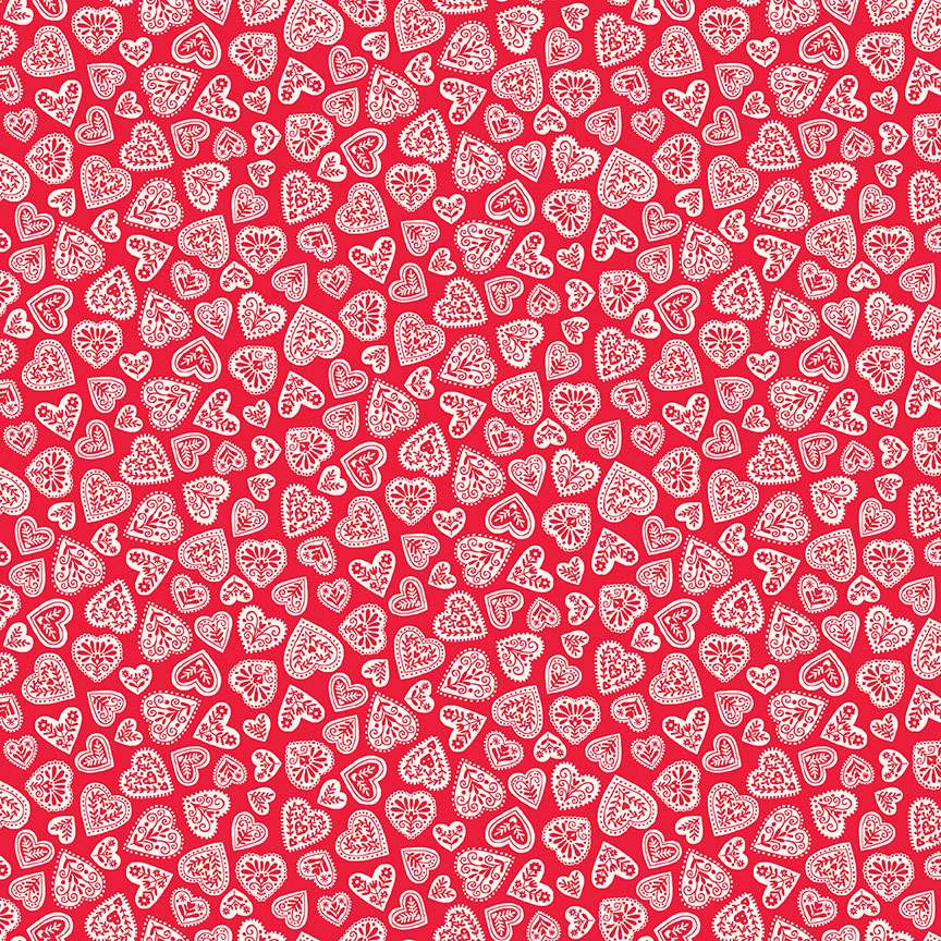 Scandi Hearts – 116R white hearts on red background – Andover/Makower Scandi Hearts - 116R white hearts on red background - Andover/Makower