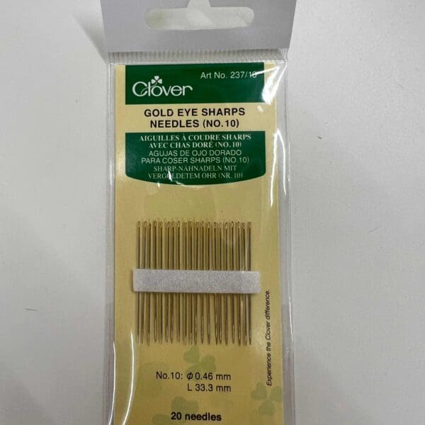 Clover Sharps Size 10 Gold Eye hand sewing needles