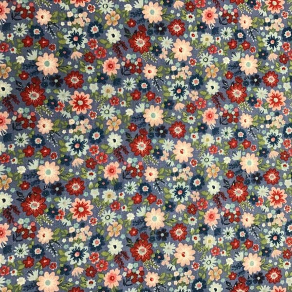 Hip Hip Hooray 70520/6 red and pink flowers on blue background