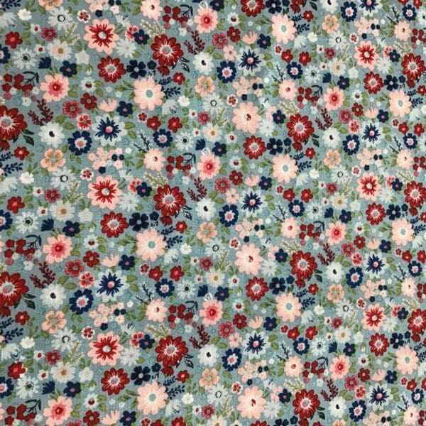 Hip Hip Hooray 70520 red and pink flowers on light blue background