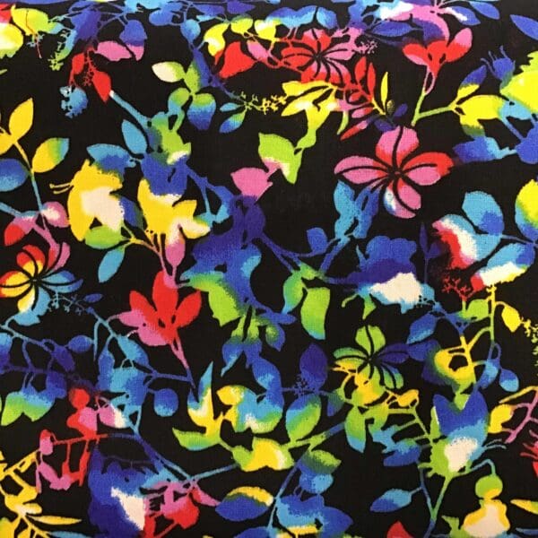 Bloomin’ Beauty 6669 Extra Wide 108" black background multi colour floral fabric