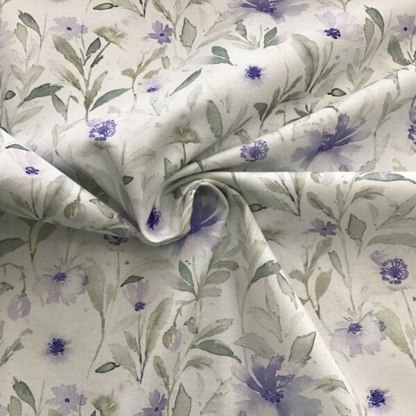 Flower Market Denim 9424010 lilac flowers on white background by Camelot Fabrics