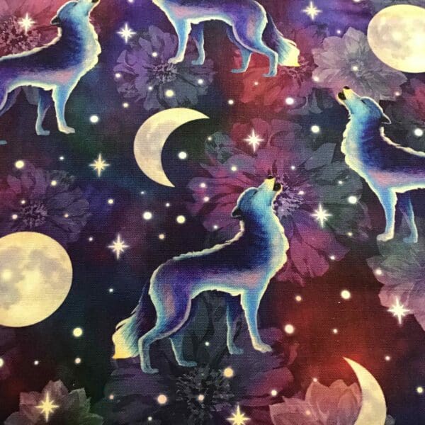 Lunar Wolves, Navy, 21240801, by Camelot Fabrics Lunar Wolves, Navy, 21240801, by Camelot Fabrics