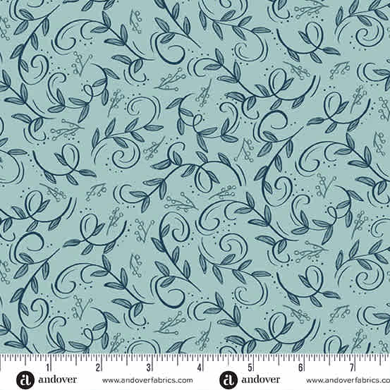 Harvest Home Swirling Leaves 10114B Sky by Andover leaves