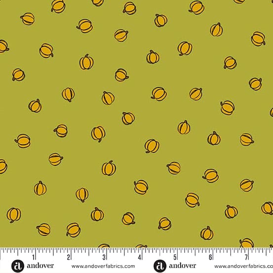 Harvest Home Petite Pumpkins 10117G Moss by Andover lime green