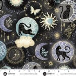 Charmed Twilight MU196X  black by Makower cats in circles on black background