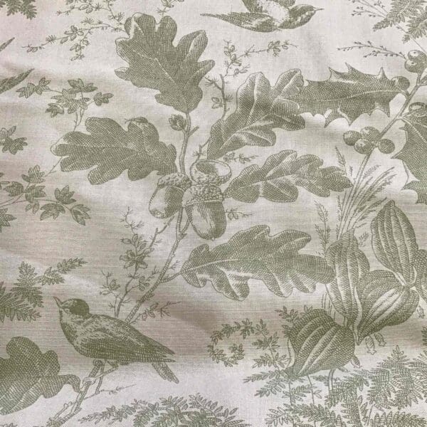 Vermont 10285N3 Lichen fabric by Andover green on green birds, leaves, acorns Vermont 10285N3 Lichen fabric by Andover green on green birds, leaves, acorns