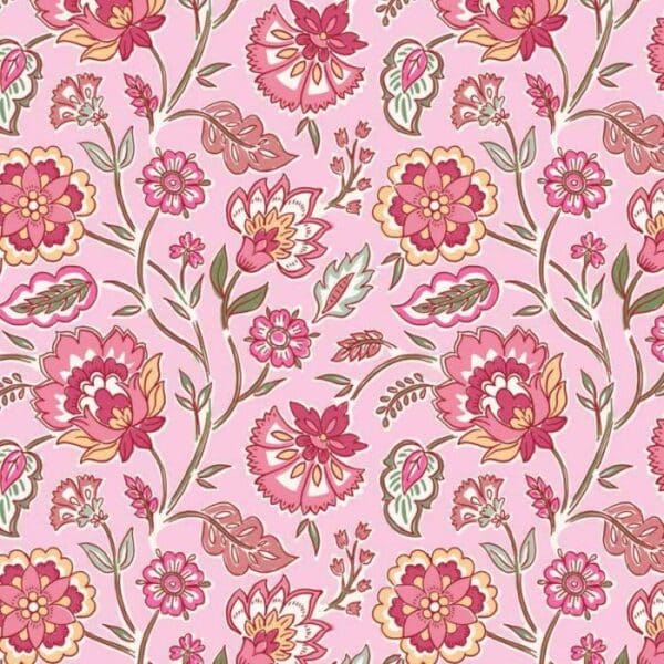 Indian Summer SH19B large floral pinks Stuart Hillard fabric by Lewis and Irene Indian Summer SH19B large floral pinks Stuart Hillard fabric by Lewis and Irene