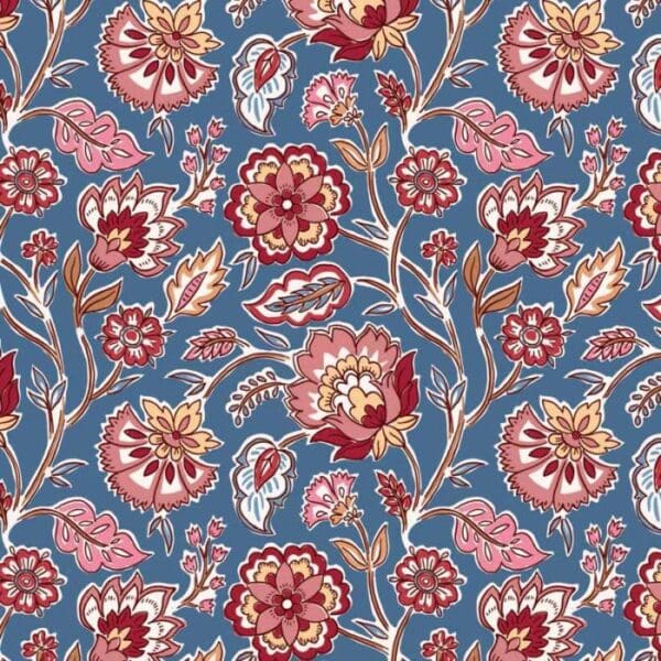 Indian Summer SH19C large floral indigo & red Stuart Hillard fabric by Lewis and Irene Indian Summer SH19C large floral indigo & red Stuart Hillard fabric by Lewis and Irene