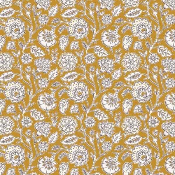 Indian Summer SH23A gold floral Stuart Hillard fabric by Lewis and Irene Indian Summer SH23A gold floral Stuart Hillard fabric by Lewis and Irene