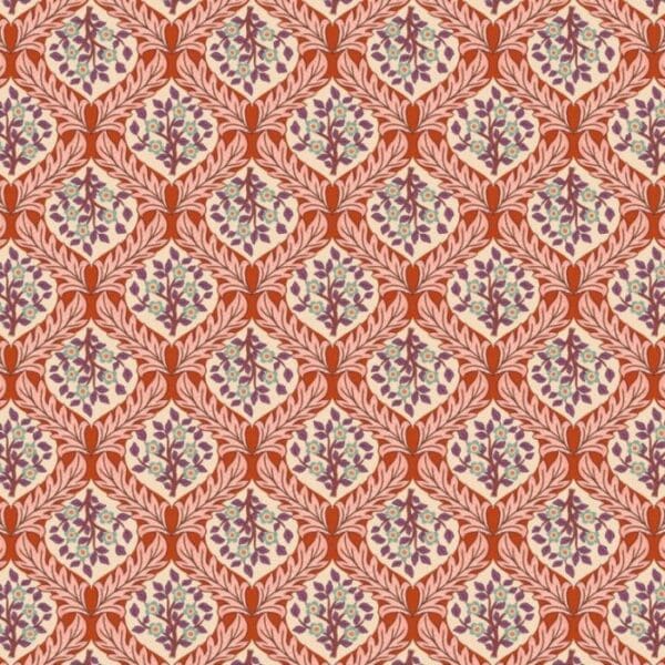 Isabella A853.2 Hidcote tree on teracotta fabric by Lewis and Irene Isabella A853.2 Hidcote tree on teracotta fabric by Lewis and Irene