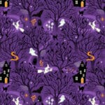 Witchy Woods A882B spooky purple by Lewis and Irene houses and ghosts