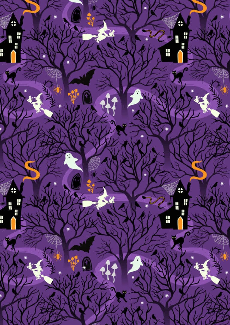 Witchy Woods A882B spooky purple by Lewis and Irene houses and ghosts Witchy Woods A882B spooky purple by Lewis and Irene houses and ghosts