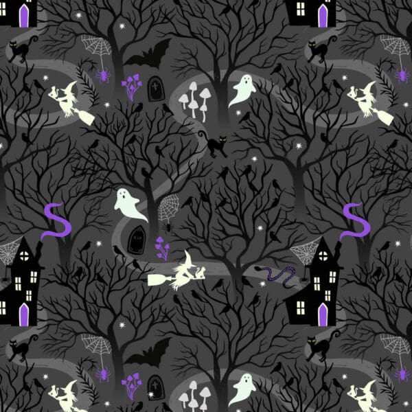 Witchy Woods A882C dark grey by Lewis and Irene houses and ghosts Witchy Woods A882C dark grey by Lewis and Irene houses and ghosts
