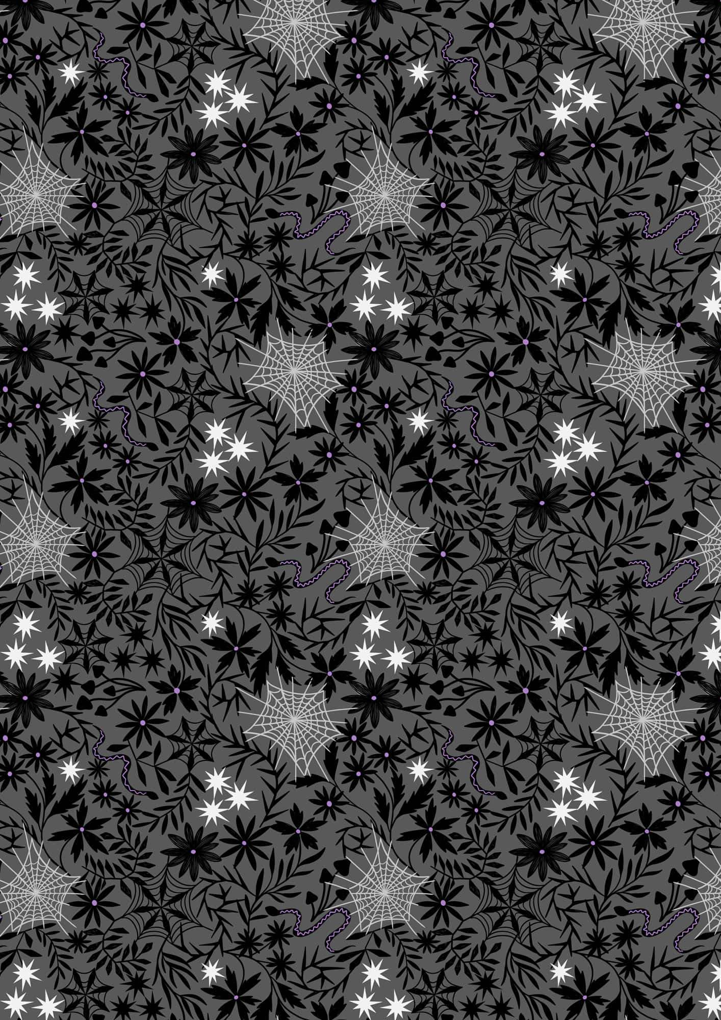 Witchy Woods A884B floral cobwebs on grey by Lewis and Irene Witchy Woods A884B floral cobwebs on grey by Lewis and Irene