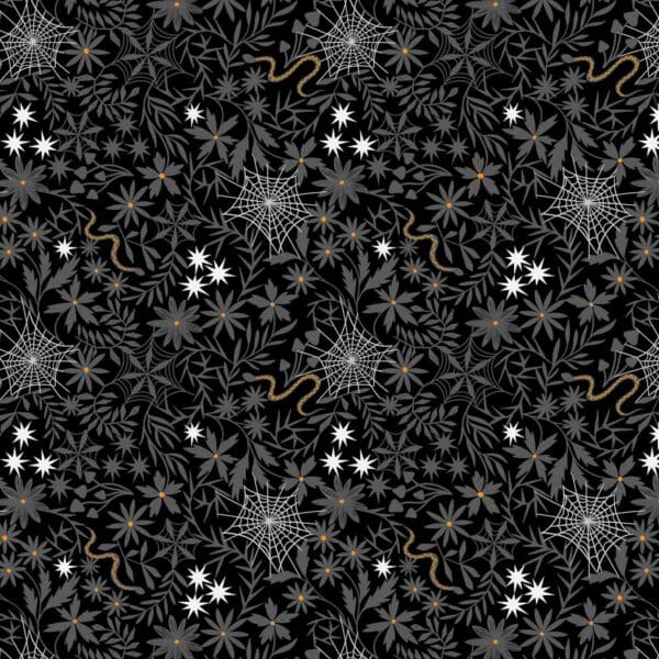 Witchy Woods A884C floral cobwebs on black by Lewis and Irene Witchy Woods A884C floral cobwebs on black by Lewis and Irene