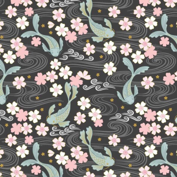 Sakura koi A919C – charcoal with gold metallic by Lewis and Irene Sakura koi A919C - charcoal with gold metallic by Lewis and Irene