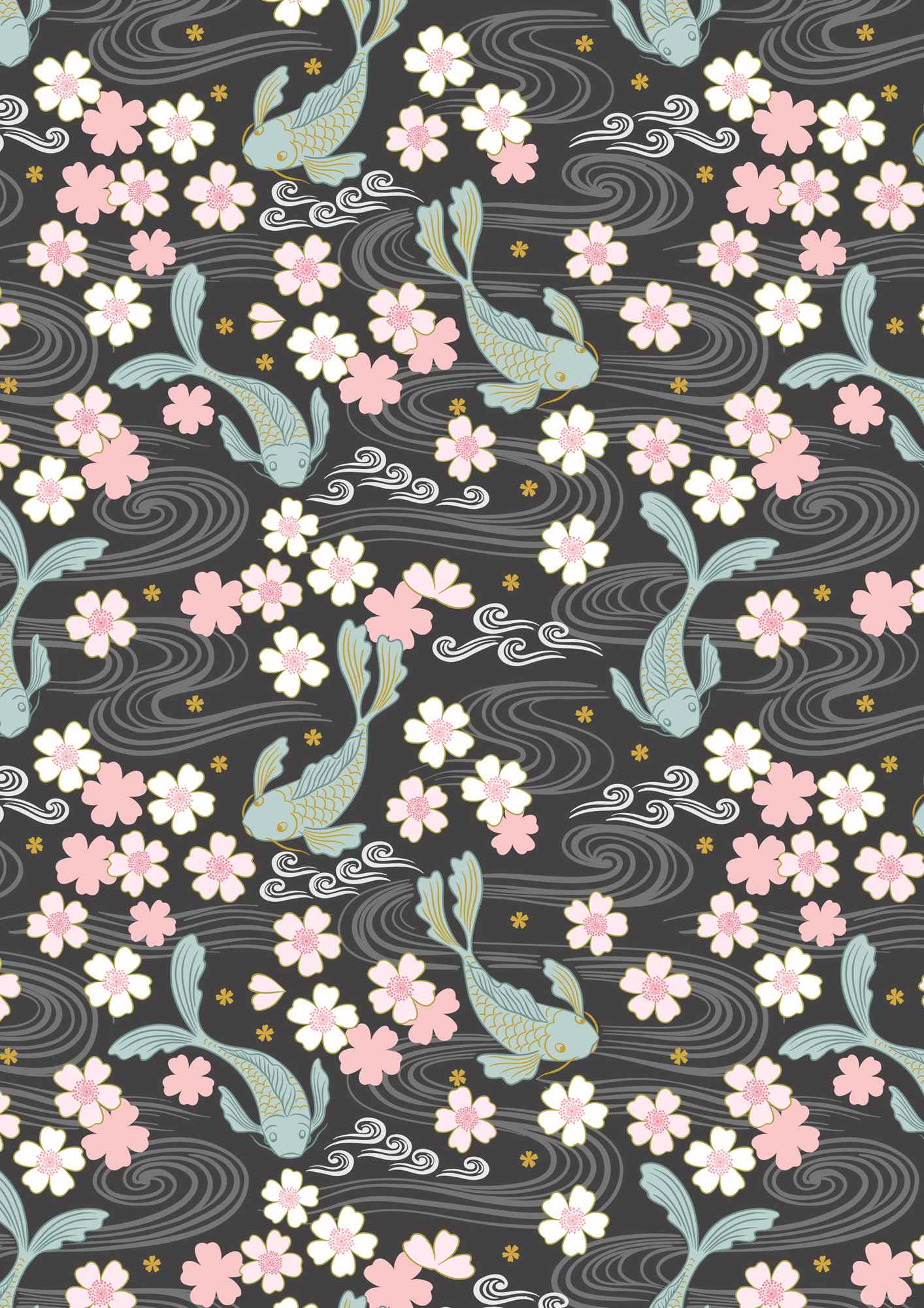 Sakura koi A919C – charcoal with gold metallic by Lewis and Irene Sakura koi A919C - charcoal with gold metallic by Lewis and Irene