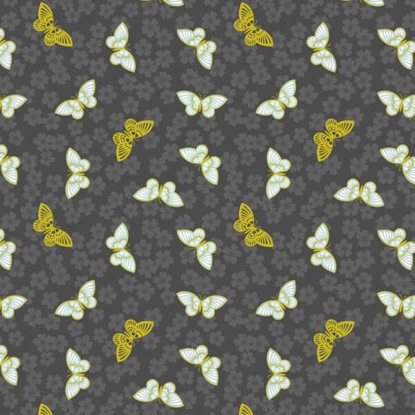 Sakura butterflies A921C – black with gold metallic by Lewis and Irene Sakura butterflies A921C - black with gold metallic by Lewis and Irene