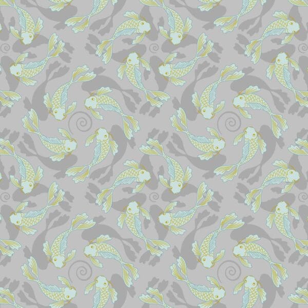 Sakura swimming koi A922A – grey with gold metallic by Lewis and Irene Sakura swimming koi A922A - grey with gold metallic by Lewis and Irene