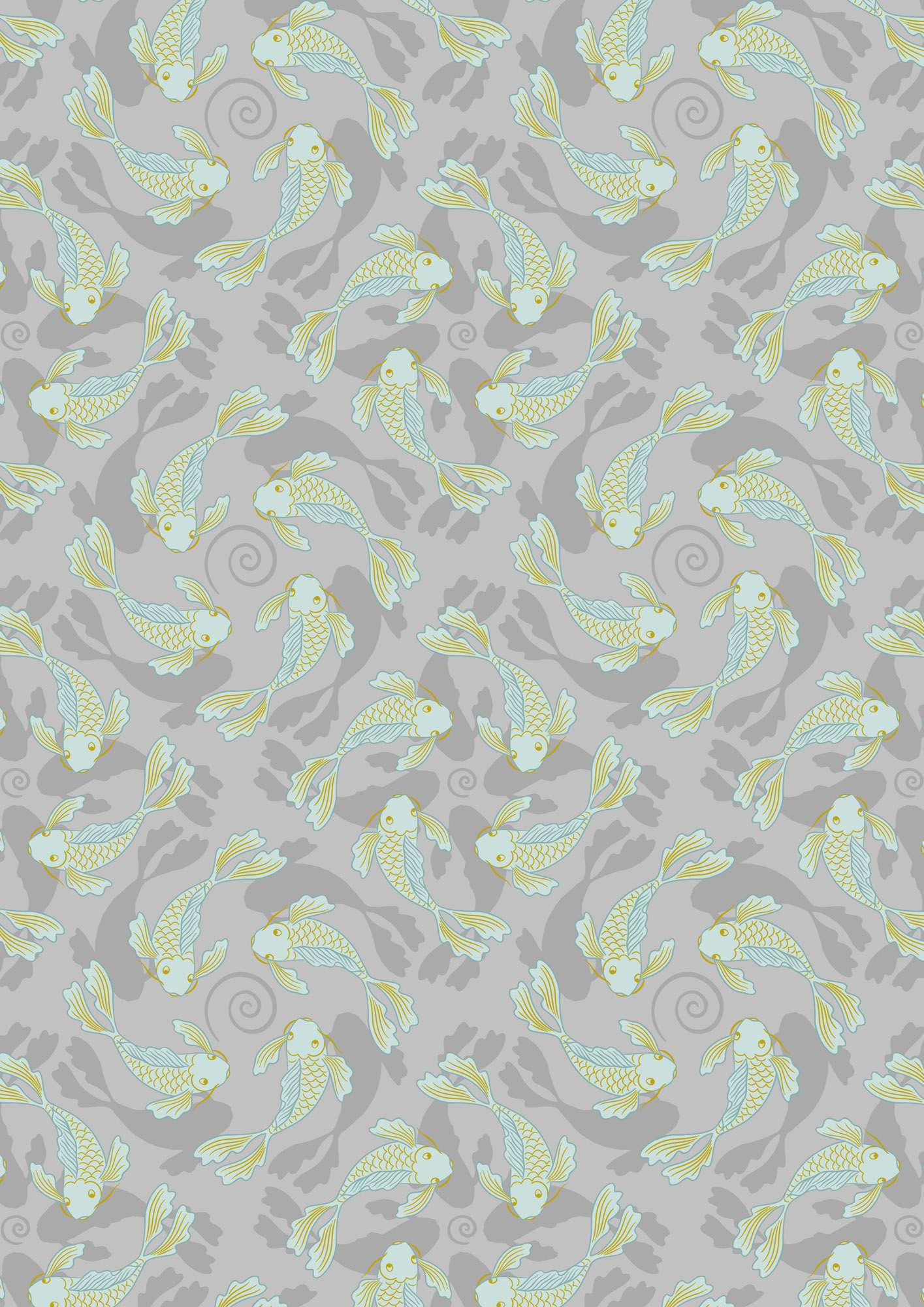 Sakura swimming koi A922A – grey with gold metallic by Lewis and Irene Sakura swimming koi A922A - grey with gold metallic by Lewis and Irene