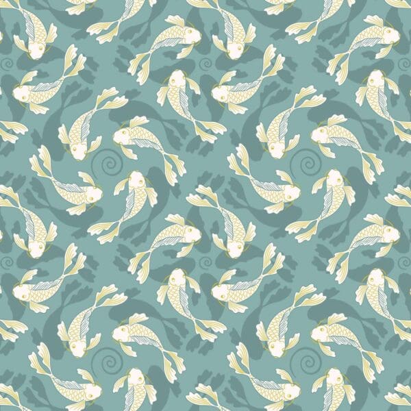 Sakura swimming koi A922C – blue with gold metallic by Lewis and Irene Sakura swimming koi A922C - blue with gold metallic by Lewis and Irene