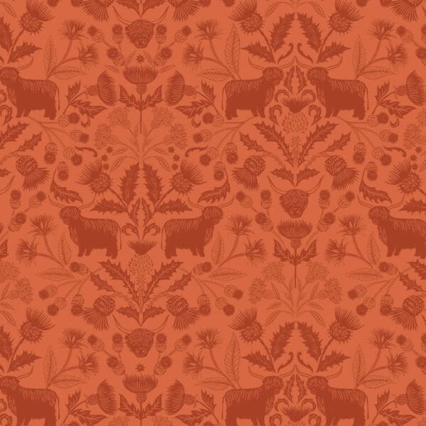 Highlands – A877C highland cow and thistle on orange by Lewis & Irene Highlands - A877C highland cow and thistle on orange by Lewis & Irene
