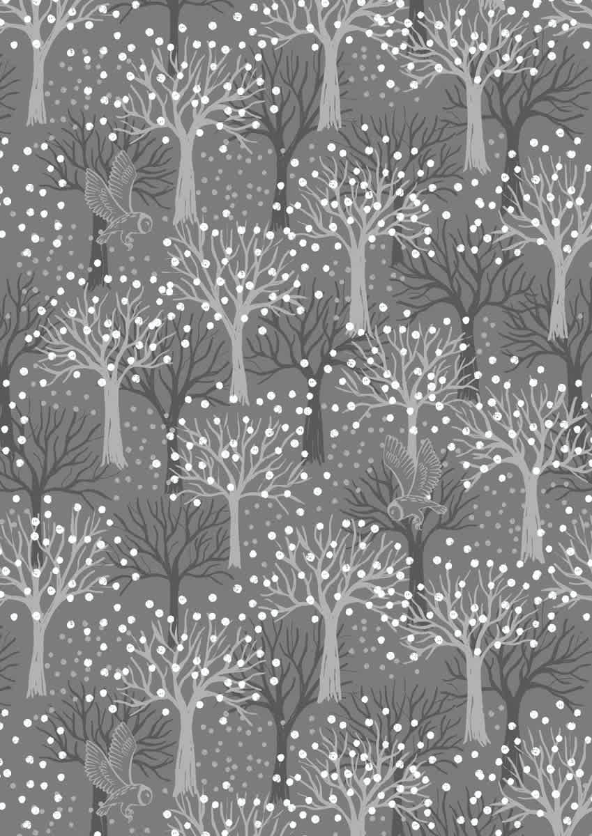 Secret Winter Garden Flannel A660.2 Owl orchard on dark grey by Lewis & Irene fabrics Secret Winter Garden Flannel A660.2 Owl orchard on dark grey by Lewis & Irene fabrics