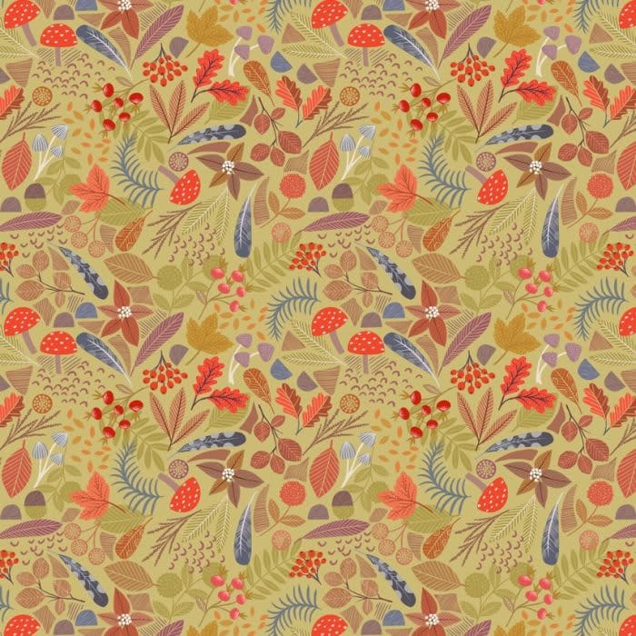 Nature treasures A849.3 on green fabric by Lewis and Irene Nature treasures A849.3 on green fabric by Lewis and Irene